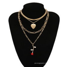 Hot Selling Stainless Steel Rose Flower Necklace Punk Multi Layer 18K Gold Plated Necklace Women Jewelry